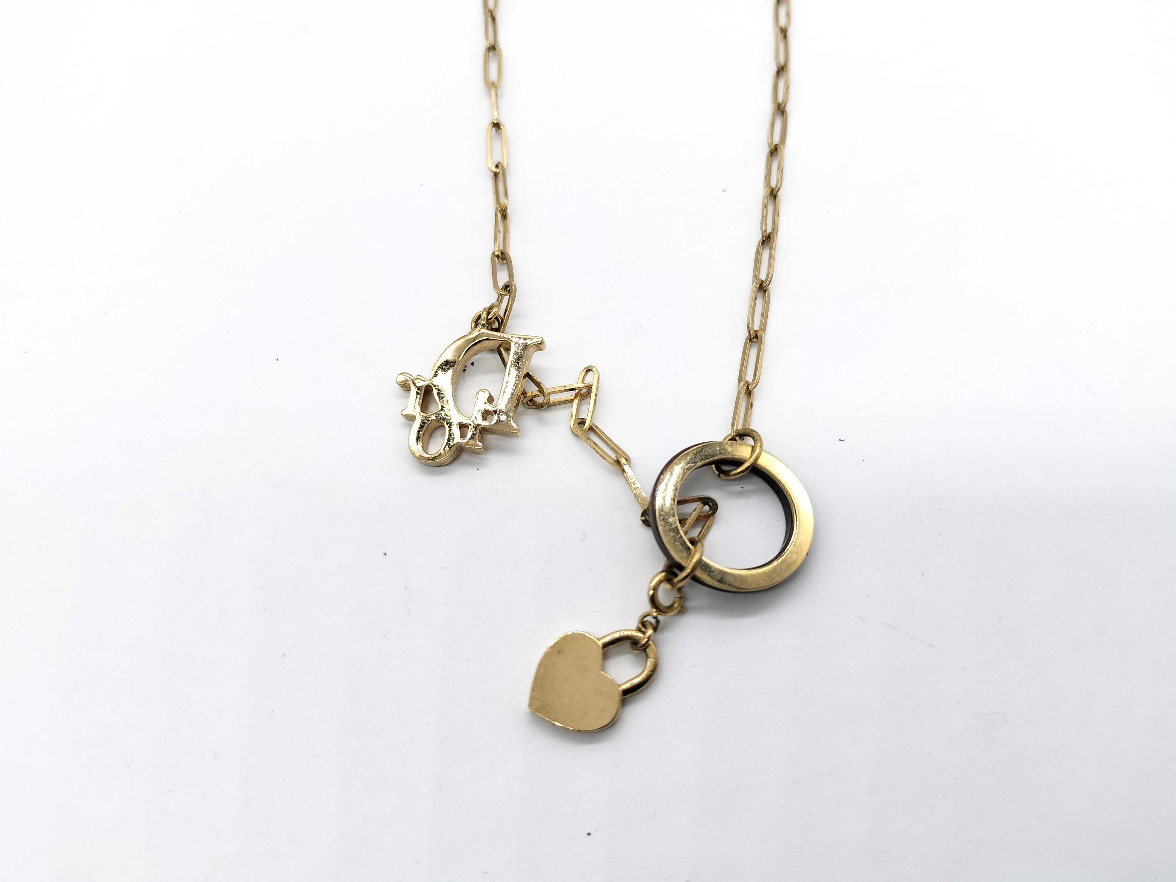 【水曜終了】(10700_0173)Dior ロゴ ラインストーン ハートカデナ チェーンネックレス ネックレス