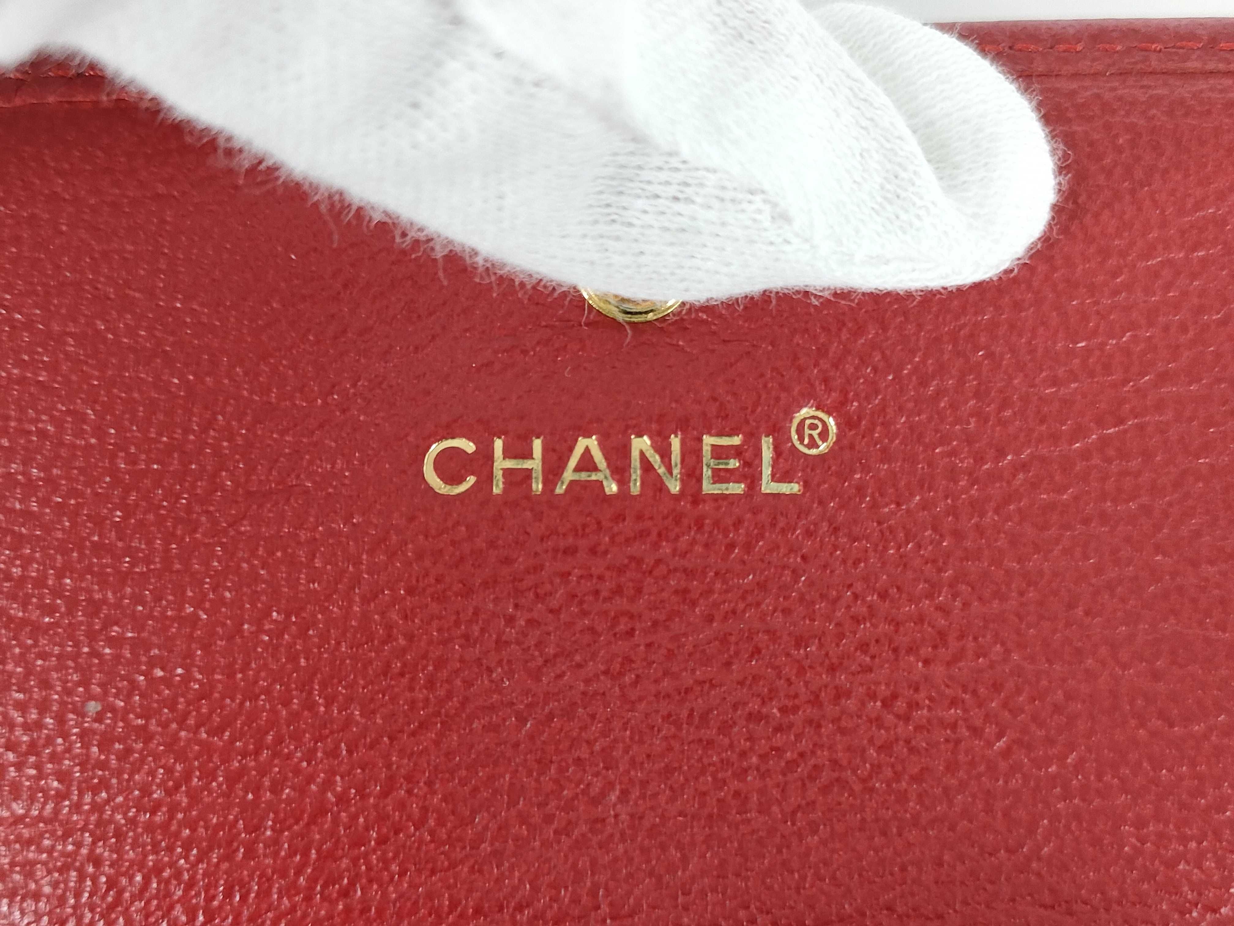 【水曜終了】(10707_0032)CHANEL ラムスキン 古銭入れ/名刺ケース 6番台 レッド ココマーク 財布