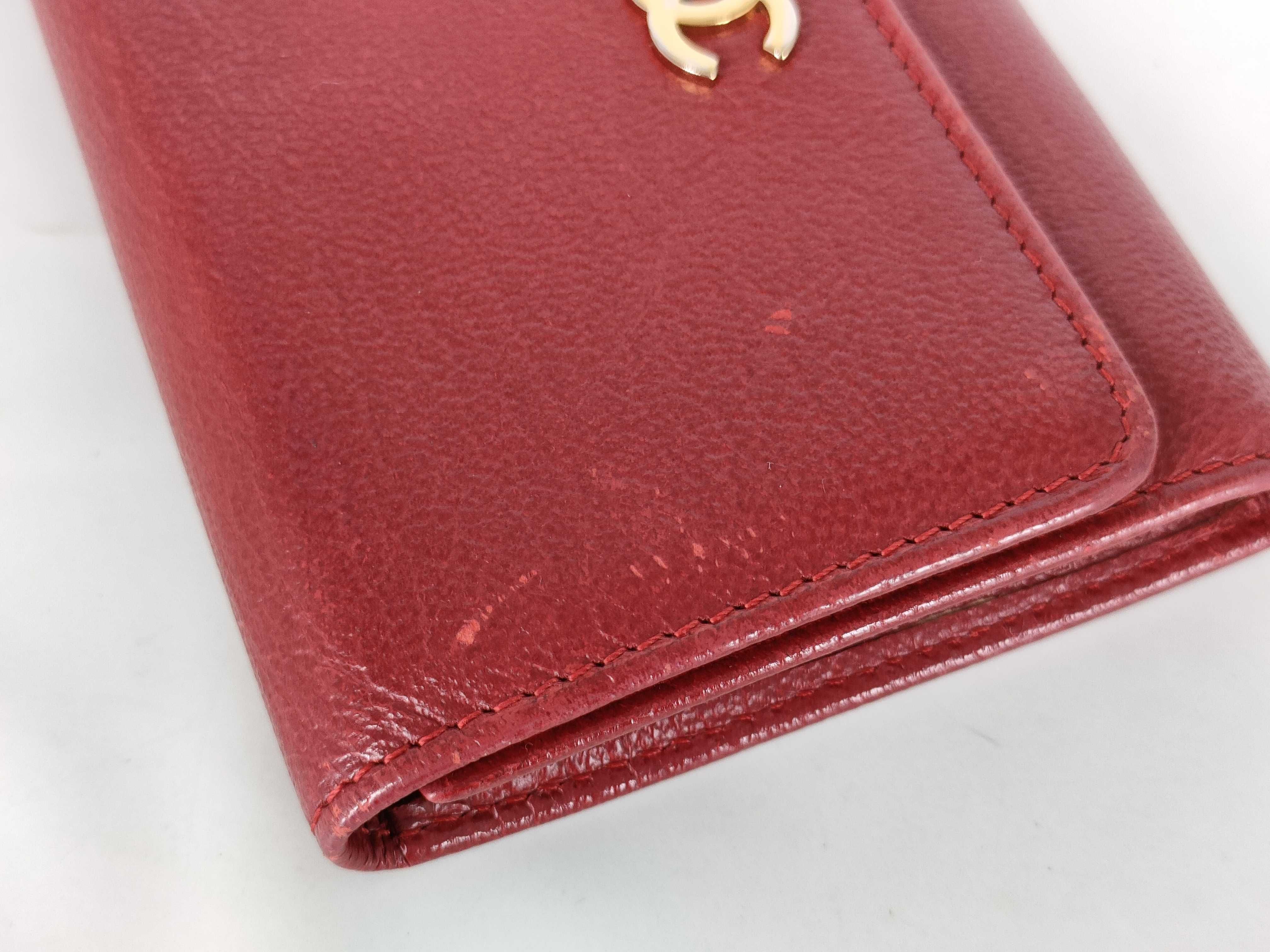 【水曜終了】(10707_0032)CHANEL ラムスキン 古銭入れ/名刺ケース 6番台 レッド ココマーク 財布