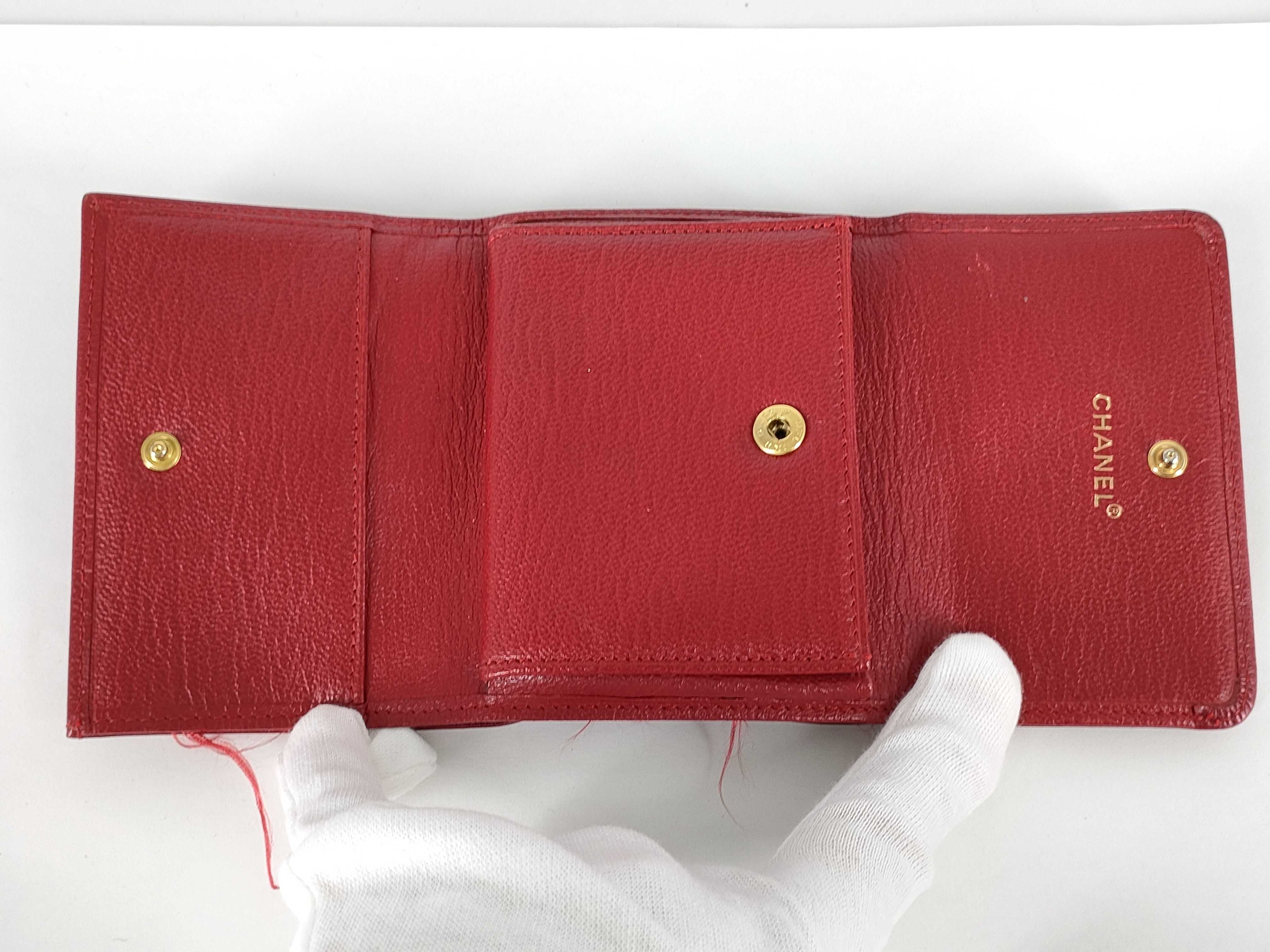 【水曜終了】(10707_0032)CHANEL ラムスキン 古銭入れ/名刺ケース 6番台 レッド ココマーク 財布