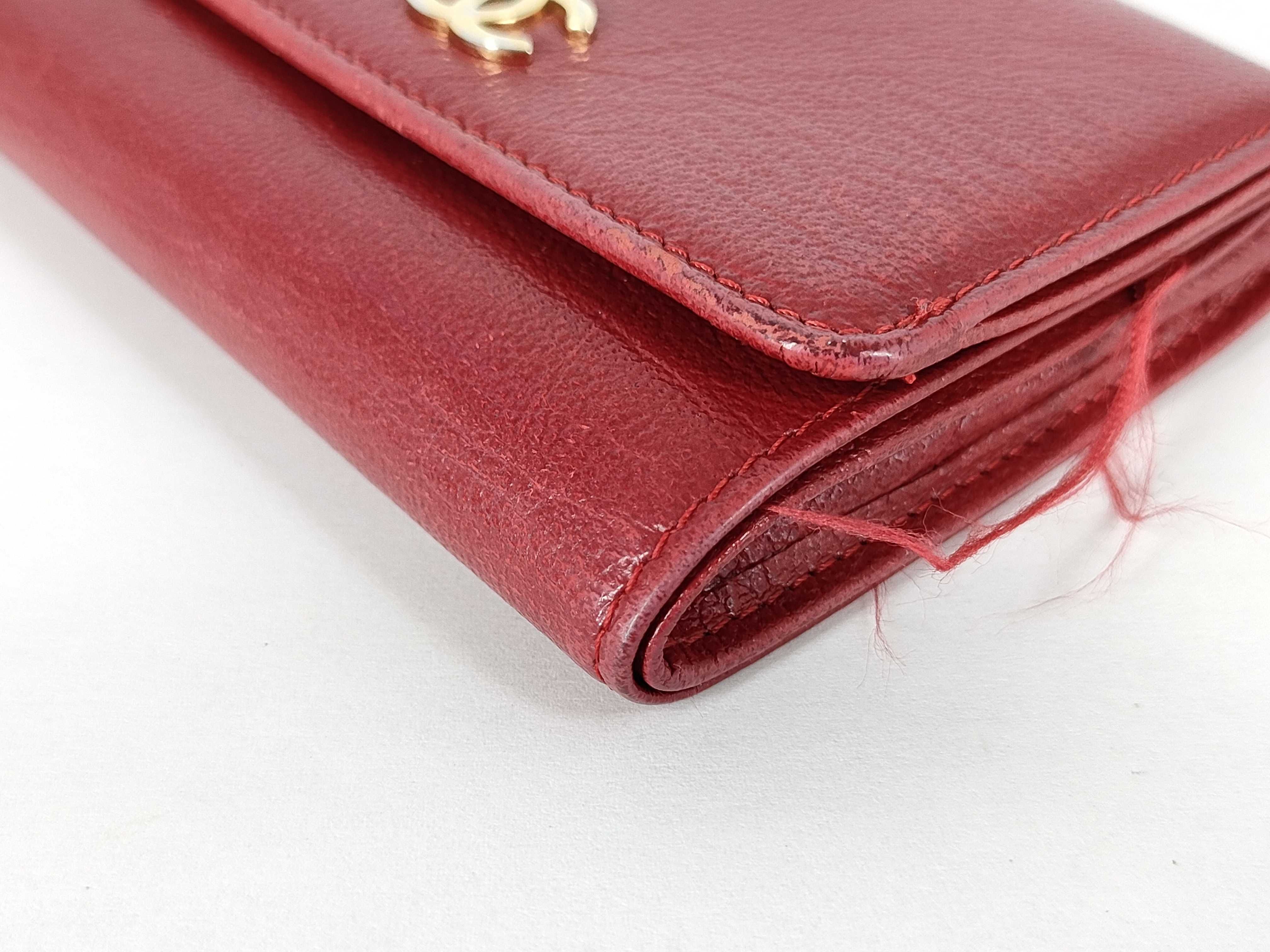 【水曜終了】(10707_0032)CHANEL ラムスキン 古銭入れ/名刺ケース 6番台 レッド ココマーク 財布