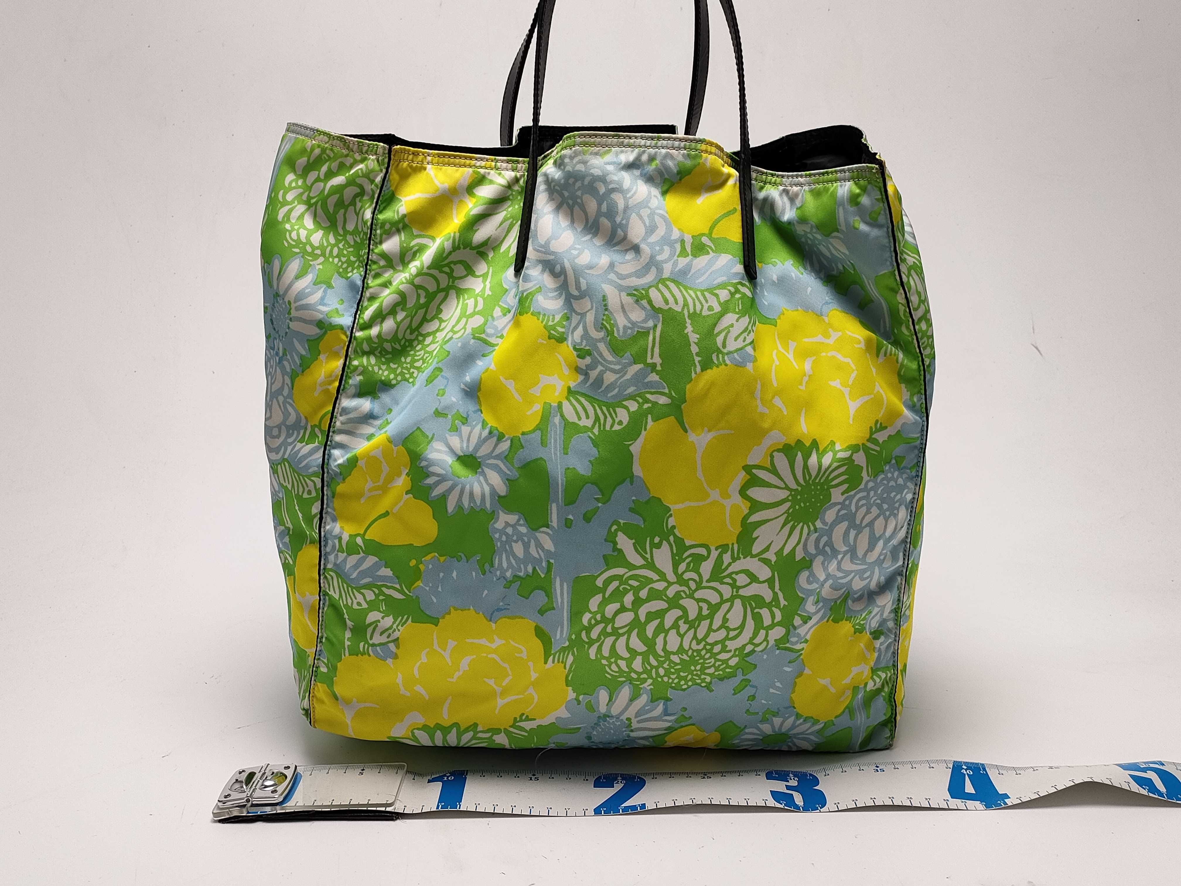 【水曜終了】(10827_0039)▼PRADA ナイロン 三角プレート 花柄 トート トートバッグ