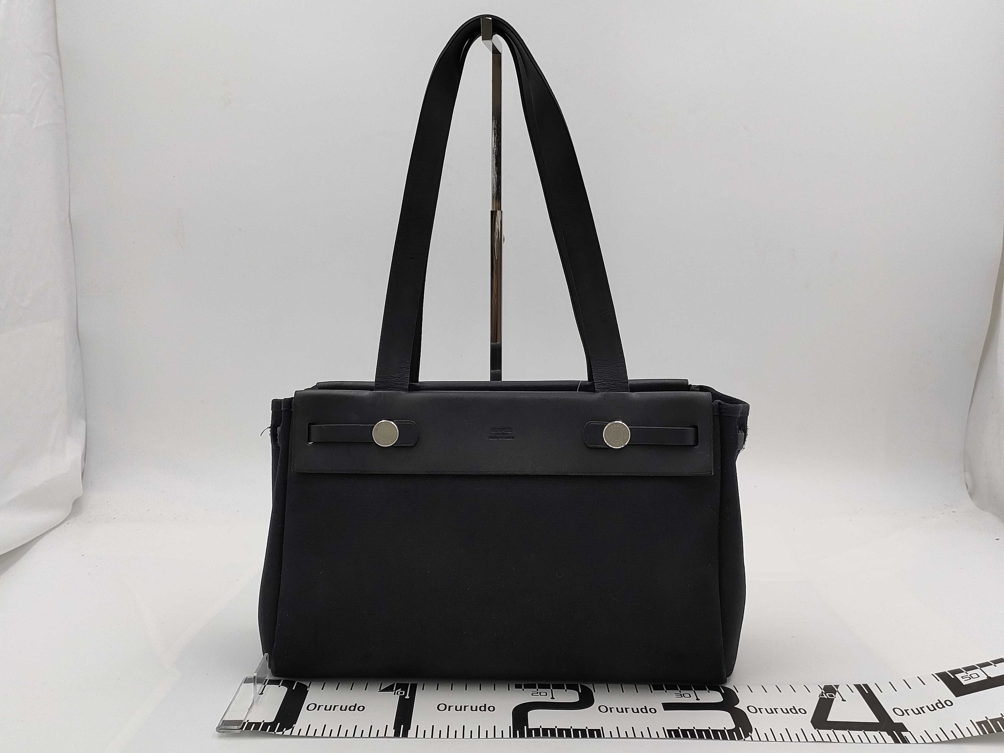 【水曜終了】(10813_0134)HERMES エールバッグ カバスPM トワルオフィシエ ブラック ショルダー SV金具 □H刻印 トートバッグ