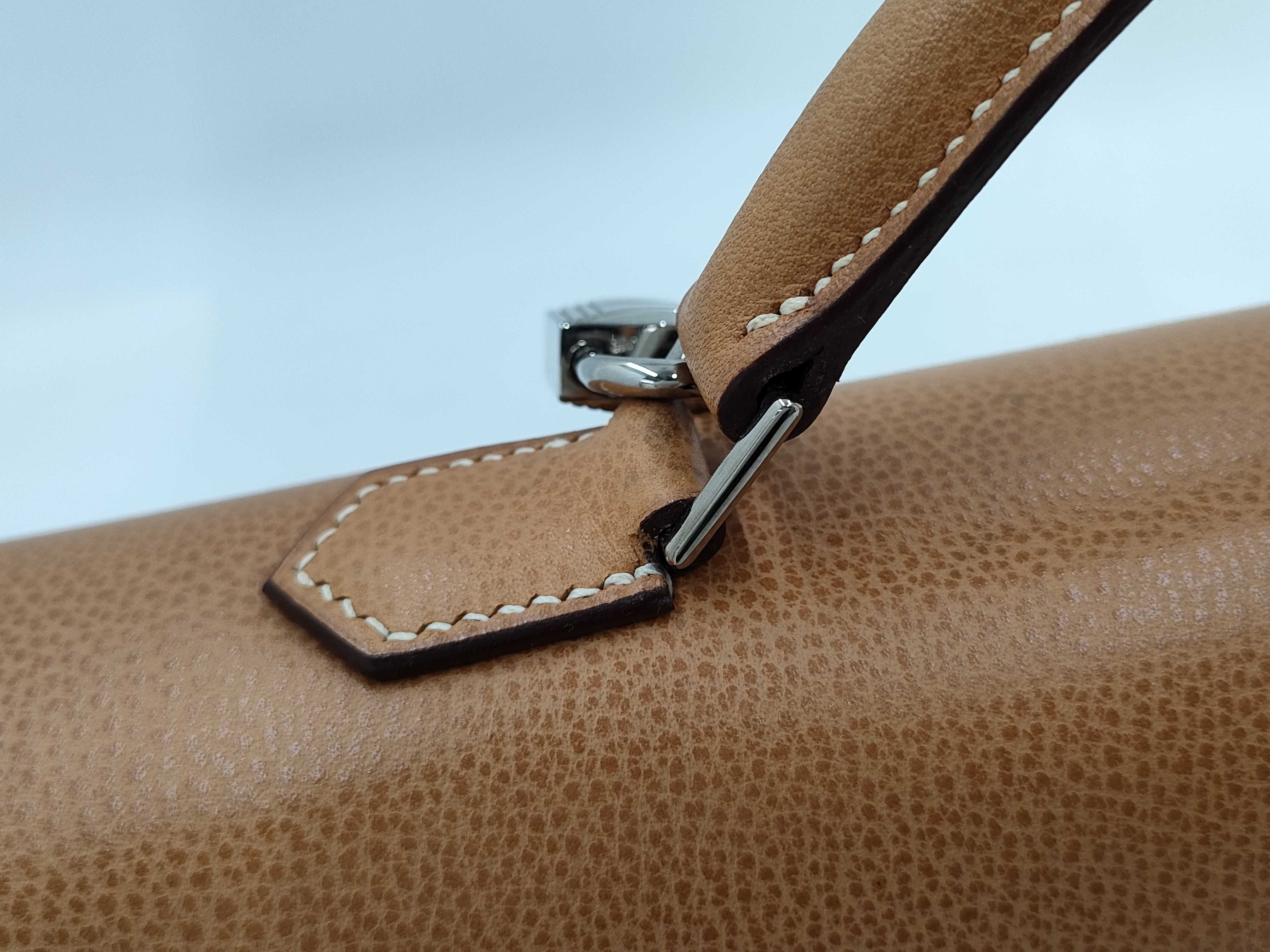 【水曜終了】(10813_0135)HERMES ケリーデペッシュ ベージュ系 シルバー金具 【刻印】□H ビジネスバッグ