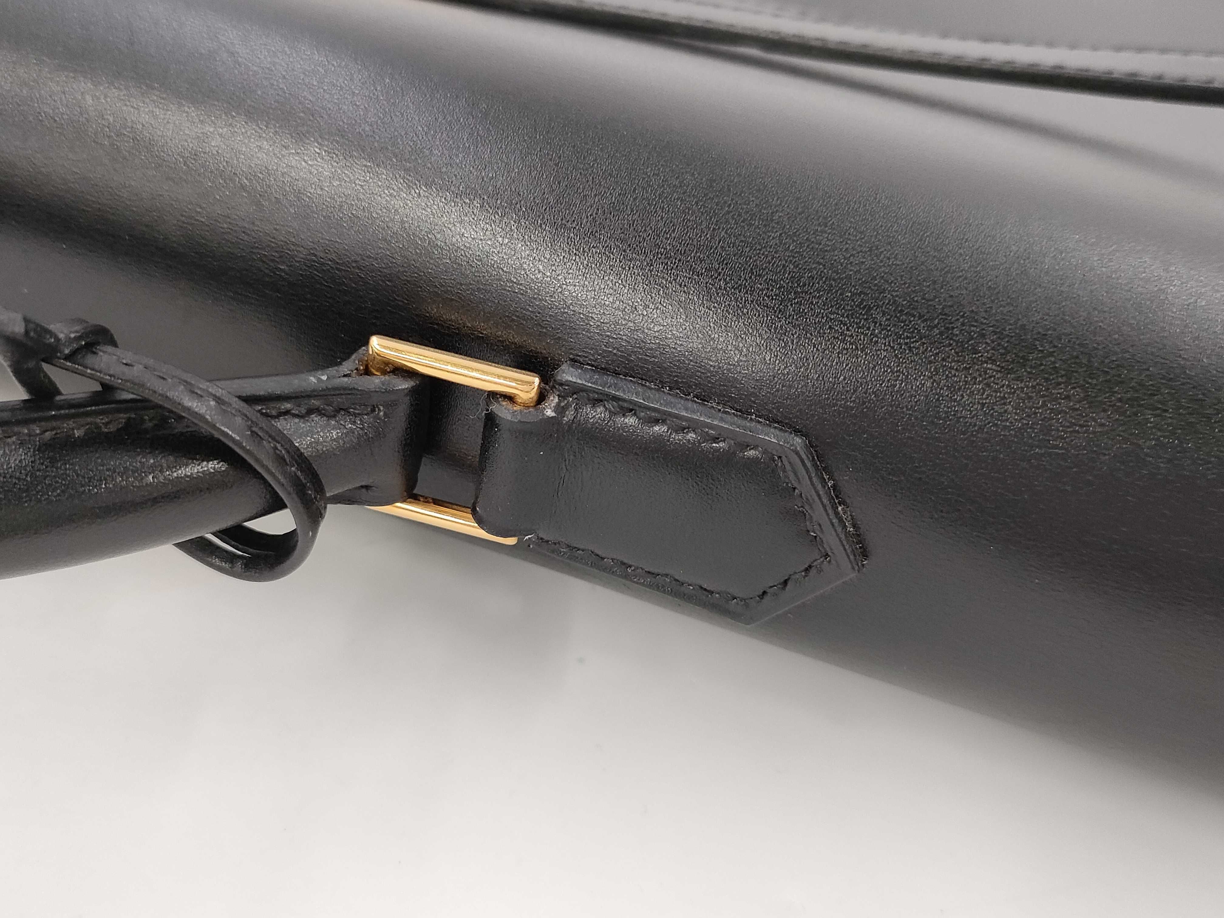 【水曜終了】(10813_0136)HERMES ケリーデペッシュ 黒系 ゴールド金具 【刻印】□G ビジネスバッグ