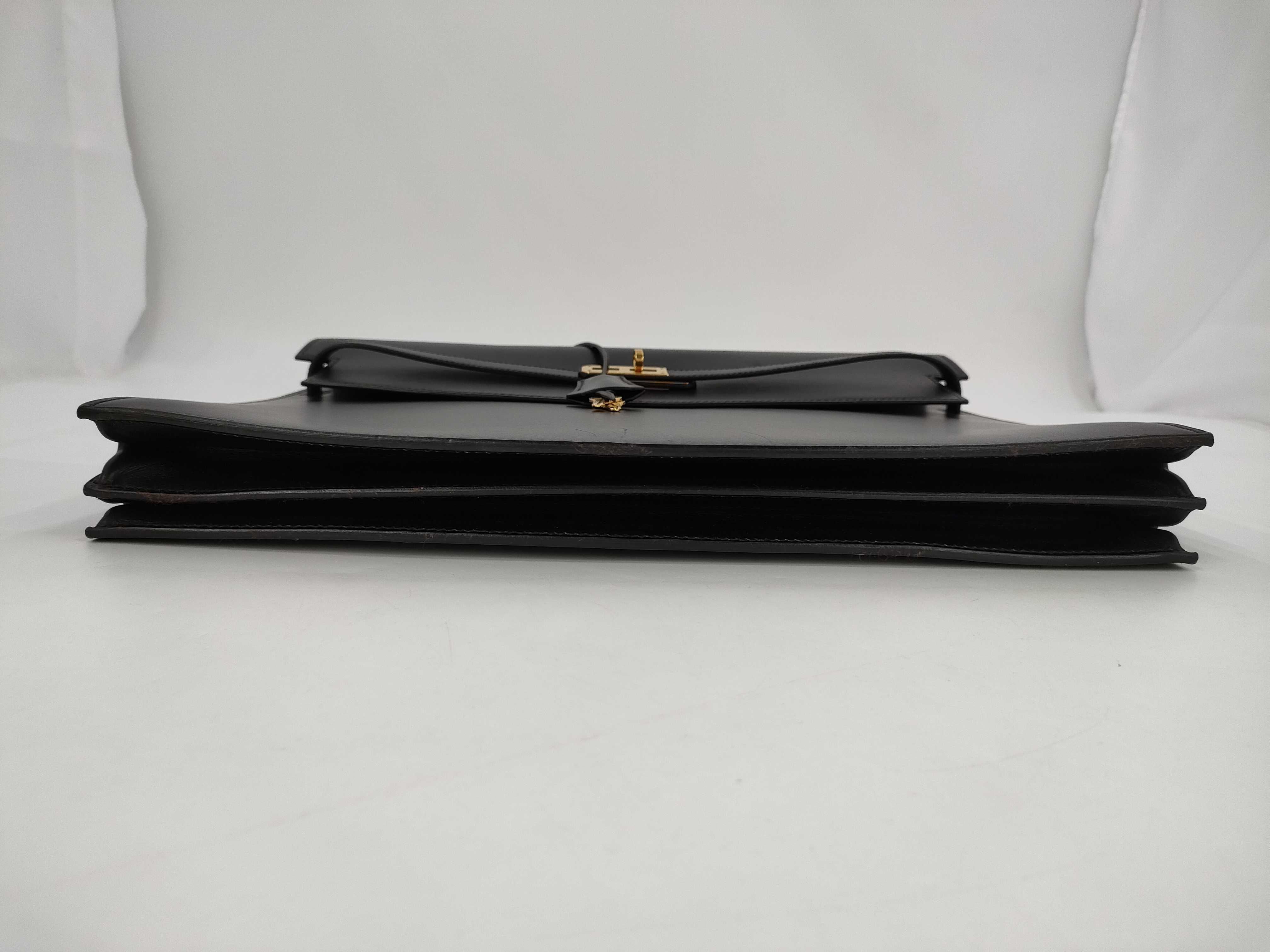 【水曜終了】(10813_0136)HERMES ケリーデペッシュ 黒系 ゴールド金具 【刻印】□G ビジネスバッグ