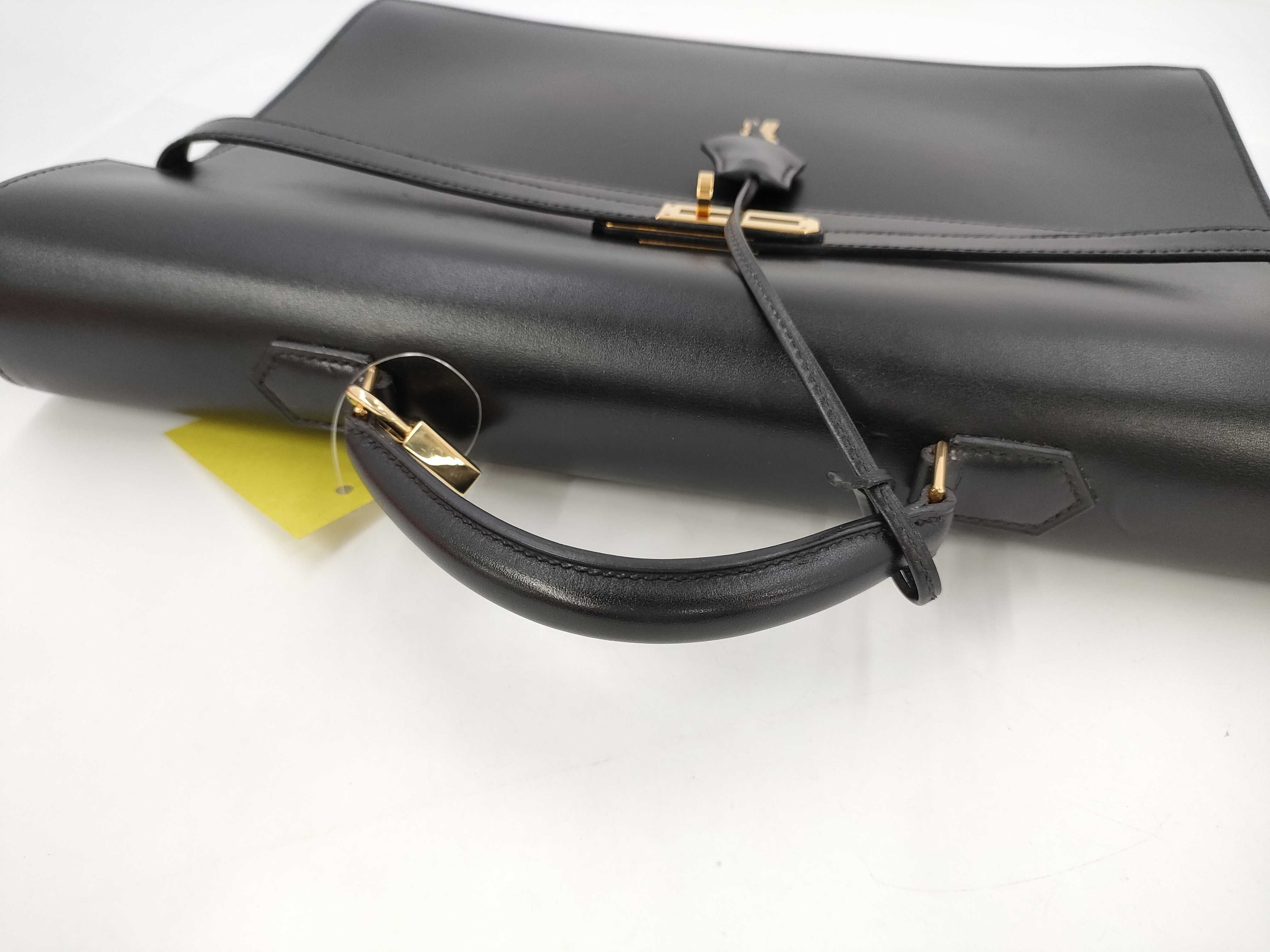 【水曜終了】(10813_0136)HERMES ケリーデペッシュ 黒系 ゴールド金具 【刻印】□G ビジネスバッグ