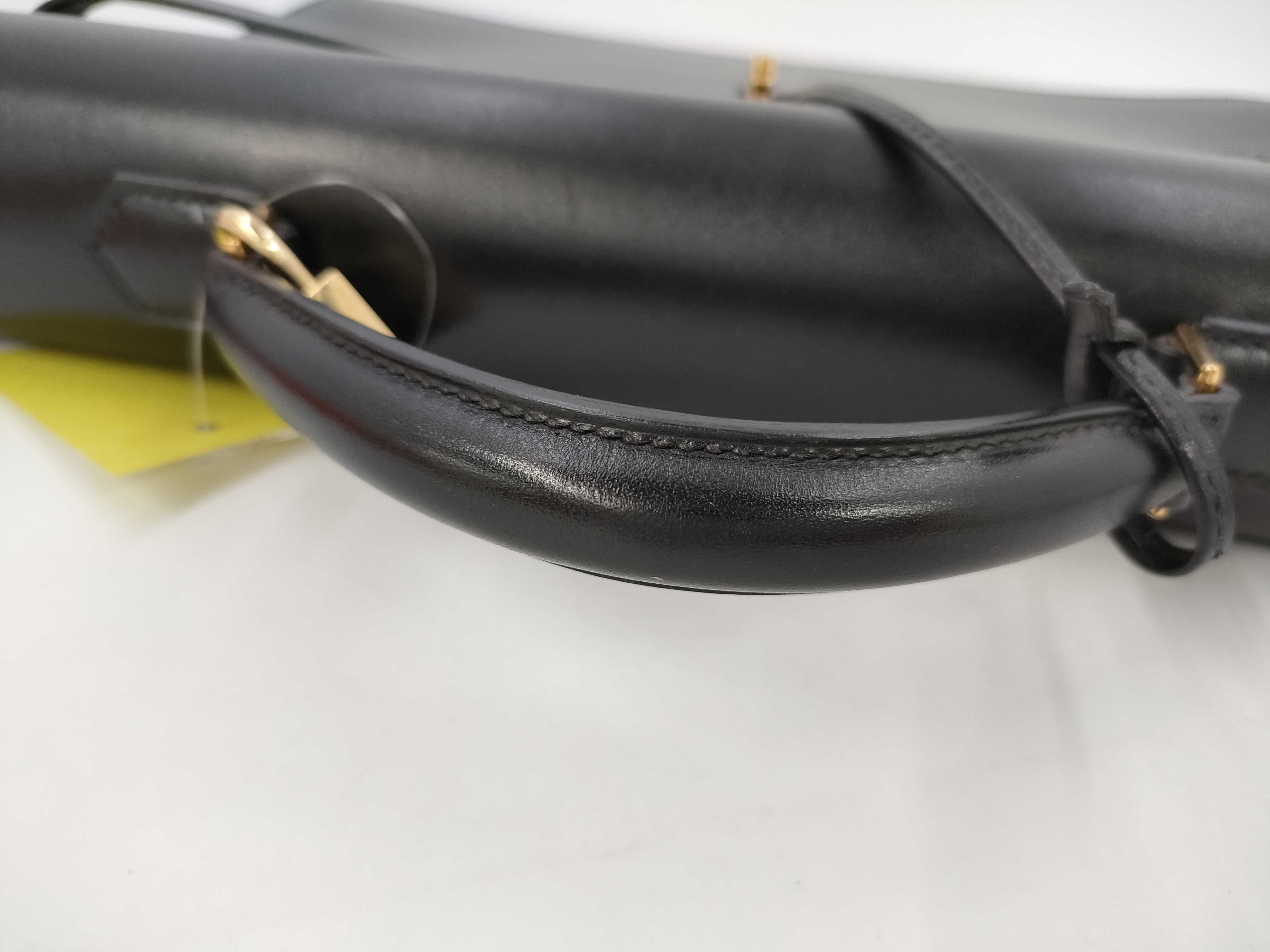 【水曜終了】(10813_0136)HERMES ケリーデペッシュ 黒系 ゴールド金具 【刻印】□G ビジネスバッグ