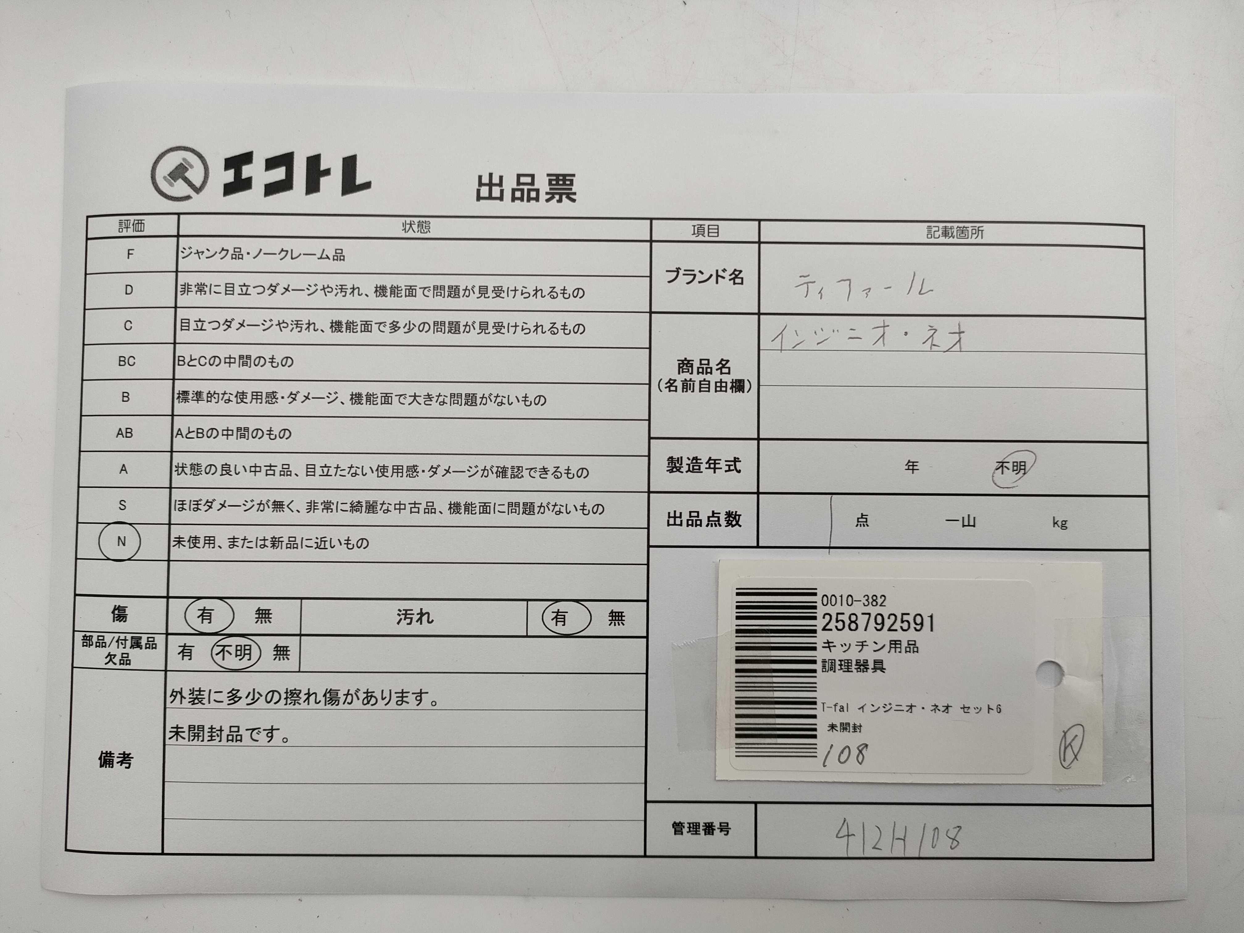 (10931_1006)▼T－fal インジニオ・ネオ セット6 未開封 その他小物