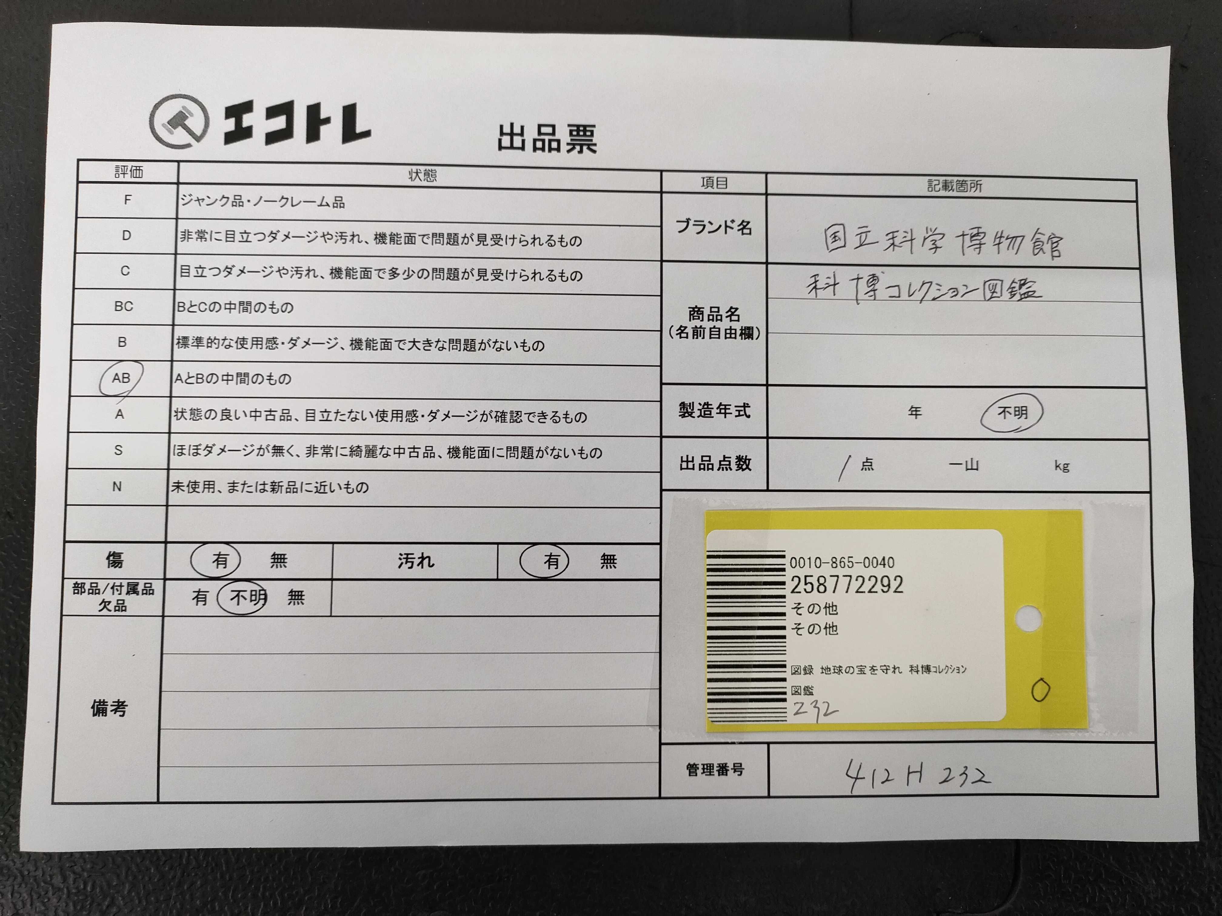 (10931_0844)▼図録 地球の宝を守れ 科博コレクション図鑑 その他小物